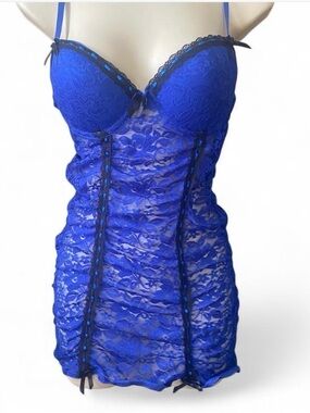 Royal Blue Lace Push-Up Chemise with Bow Accents Goth sexy